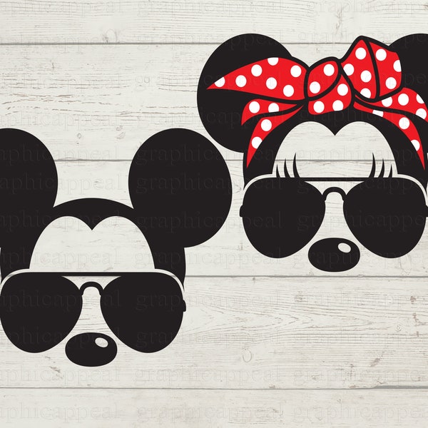 Minnie Mickey, Ears, Polka Dot Bandana, Aviator Sunglasses, Icon, Head, Digital Download, Cut File, Iron On Transfer, Clipart, Png Jpg SVG