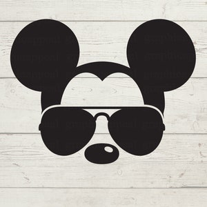 Mickey Svg, Clipart, Orejas, Cabeza, Aviadores, Gafas de sol, Descarga Digital, Cortar Archivo, Calcomanía, Hierro en Transferencia, SVG Png Eps Dxf