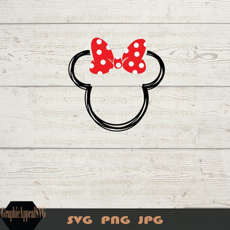 Pu&ograve; includere: Contorno in bianco e nero delle orecchie di Topolino con un fiocco rosso con pois bianchi in cima.