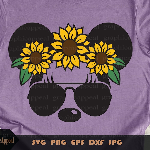 Sunflower Mouse Svg - Bow, Aviator Sunglasses, Magical, Head, Cut File, Jpg png DIGITAL DOWNLOAD!!!