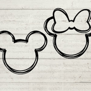 Outline Mouse Sketch Bundle, SVG, Hairbow, Icon, Head, Clipart, Digital Download, Cut File, Decal, Iron On, Transfer, Jpeg Png Eps