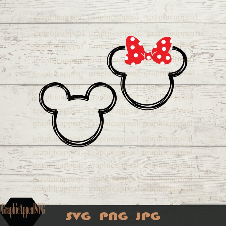 Pu&ograve; includere: Contorno in bianco e nero delle teste di Topolino e Topolina. Topolina indossa un fiocco rosso con pois bianchi.