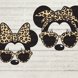 Minnie Bundle Schwert, Herz Sonnenbrille, Leopardenmuster, Bandana, Haarschleife, Set, Kopf, Aviator, Download, Schnittdatei, Aufbügeln, Transfer, JPEG PNG