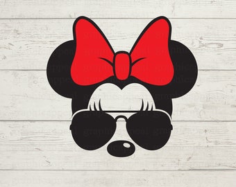 Mouse Svg, Red Hairbow, Ears, Head, Aviator Sunglasses, Digital Download, Cut File, Instant Download, Printable, SVG Png Eps JPEG