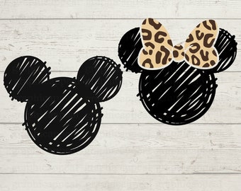 Paquete SVG de Mouse Doodle: Archivos de corte de Mickey y Minnie (descarga digital)