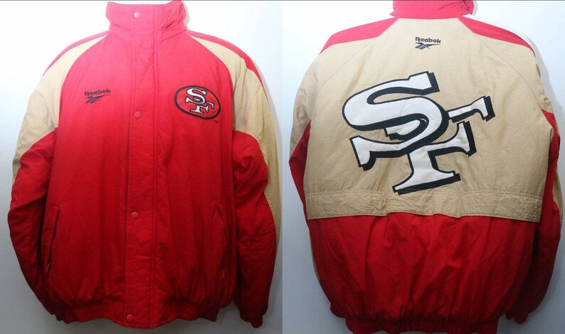 LARGE Rare 90/'s Vintage Pro Line Reebok SAN FRANCISCO 49ERS Puffer Windbreaker Winter Jacket Sz