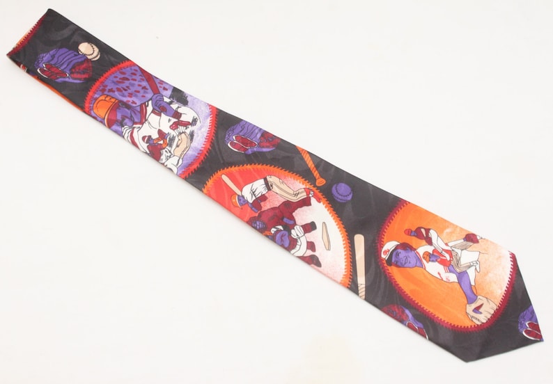 Rare 80/'s Vintage DIMODA Hand Made Baseball Patterned Multicolor Necktie