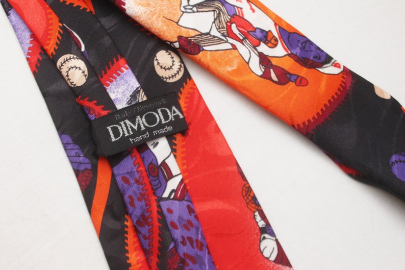 Rare 80/'s Vintage DIMODA Hand Made Baseball Patterned Multicolor Necktie