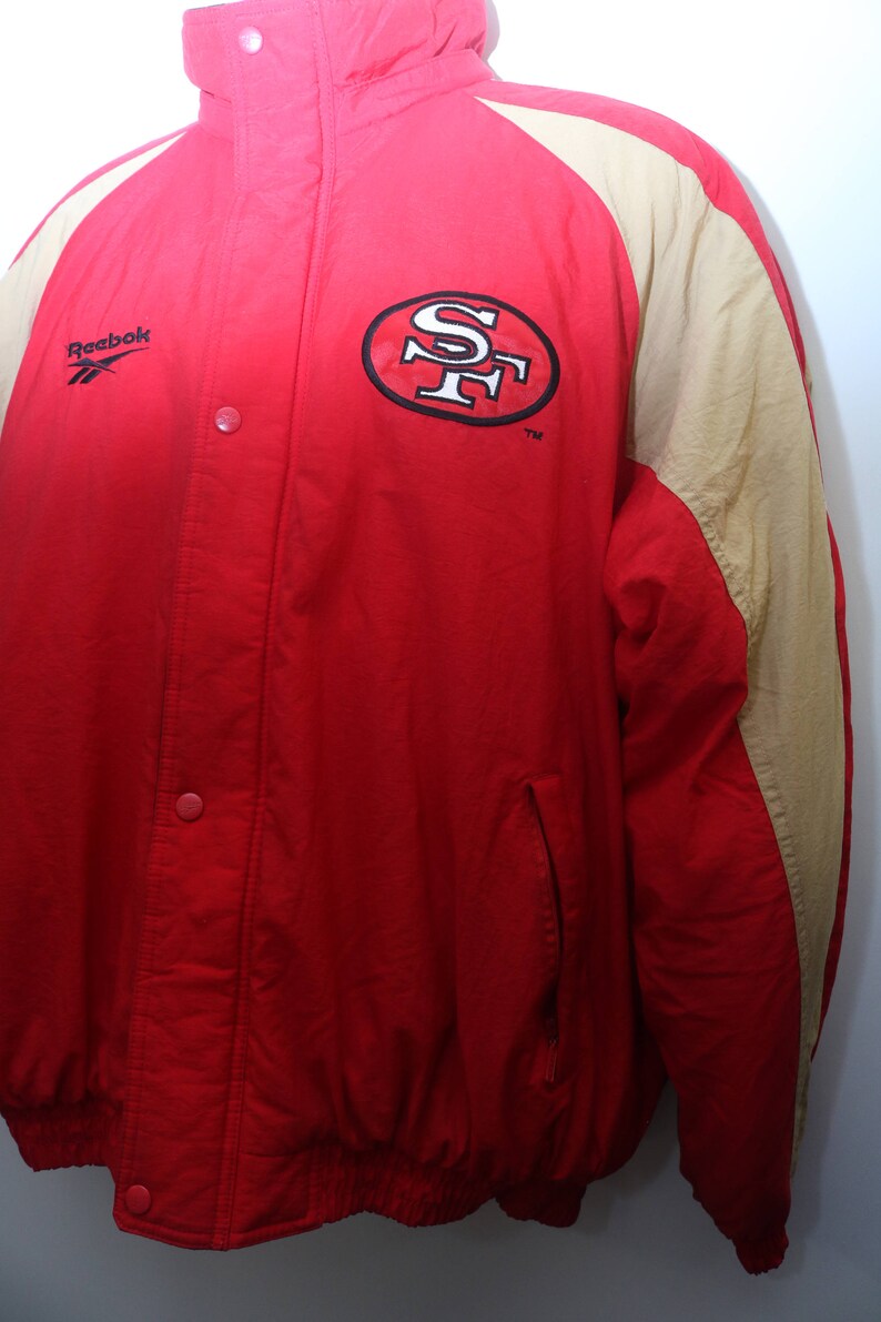 LARGE Rare 90/'s Vintage Pro Line Reebok SAN FRANCISCO 49ERS Puffer Windbreaker Winter Jacket Sz
