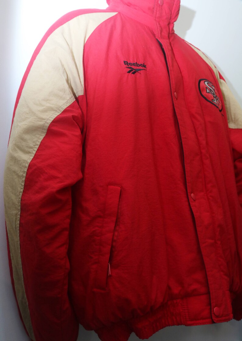 LARGE Rare 90/'s Vintage Pro Line Reebok SAN FRANCISCO 49ERS Puffer Windbreaker Winter Jacket Sz