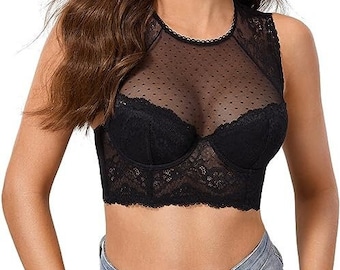 Lace Crop top, BLACK 32B-36B - elegant, stretchy.