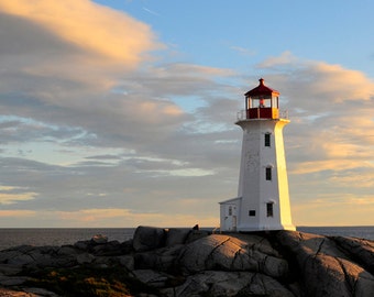 Peggys Cove Leuchtturm im Abendlicht, Fotografie, Wandkunst, Leuchtturm, Nova Scotia, Kanada