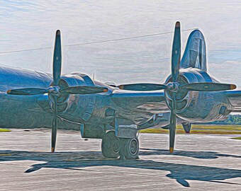 B29 engines, wall art, wwII planes, photography, blue, white, graphic image, illustriation