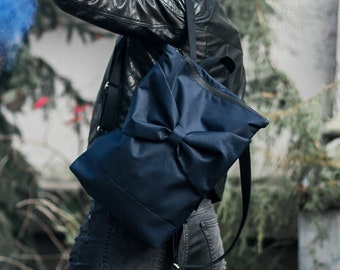 Sac à dos bleu marine, sac à dos bleu avec nœud, étui bleu pour ordinateur portable, sac à dos pour ordinateur portable 13 pouces