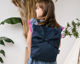 Grand sac à dos bleu marine pour filles, sac à dos pour enfants, sac à dos pour tout-petits, sac à dos imperméable