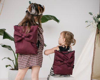 Deep red bow backpack for kids, Kids backpack, Toddler backpack, Waterproof backpack