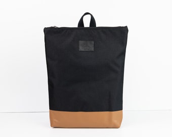 Sac à dos noir, sac à dos fait main en cuir Tan, sac à dos étanche