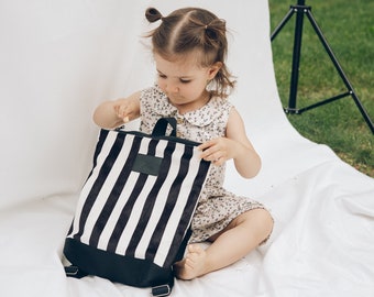 Black and white striped backpack for girls, Children backpack, Toddler rucksack