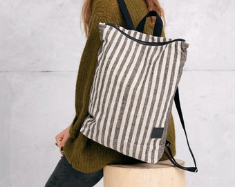 Linen backpack, Striped Backpack, Linen laptop case, 13" laptop backpack