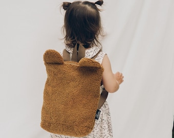 Brown Toddler backpack, Teddy bear backpack, Preschool bag, 100% recycled polyester purse