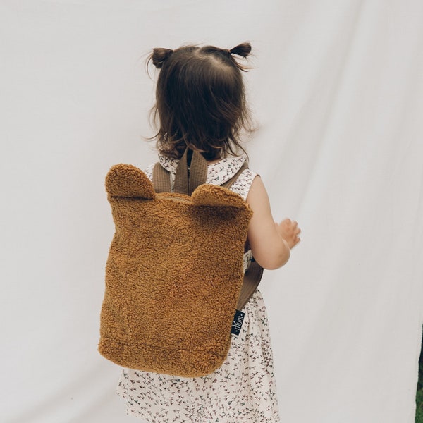 Brown Toddler backpack, Teddy bear backpack, Preschool bag, 100% recycled polyester purse