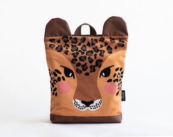 Leopard backpack for children, unique design, printed animal rucksack