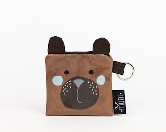 Bear zipper pouch, Little coin pouch, Keychain wallet, toddler coin wallet