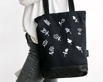 Embroidered tote bag, Denim tote bag, Laptop bag