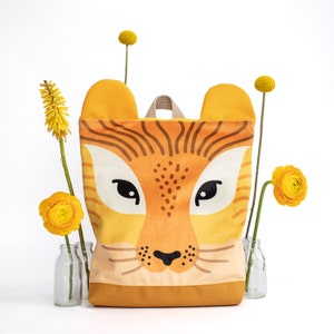 Printed Lion backpack for children with name tag image 4