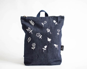 Sac à dos en denim, sac à dos brodé, étui pour ordinateur portable en denim, sac à dos pour ordinateur portable 13"