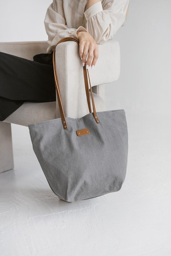 Grey Denim Shoulder Bag, Gray Tote Bag - Etsy