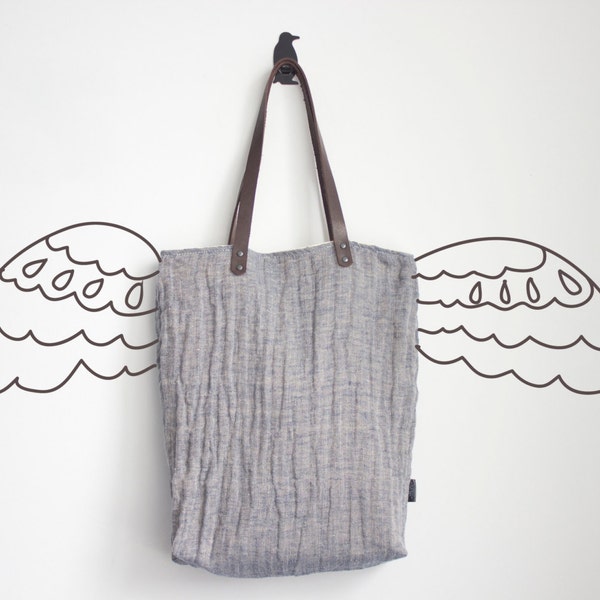 30% SALE! // Extra Large linen tote bag, Reusable shopping tote bag, Blue high quality linen
