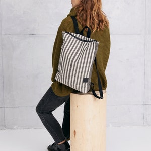 Linen backpack, Striped Backpack, Linen laptop case, 13 laptop backpack image 4