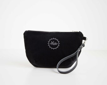 Black velvet clutch, embroidered evening purse, black evening clutch