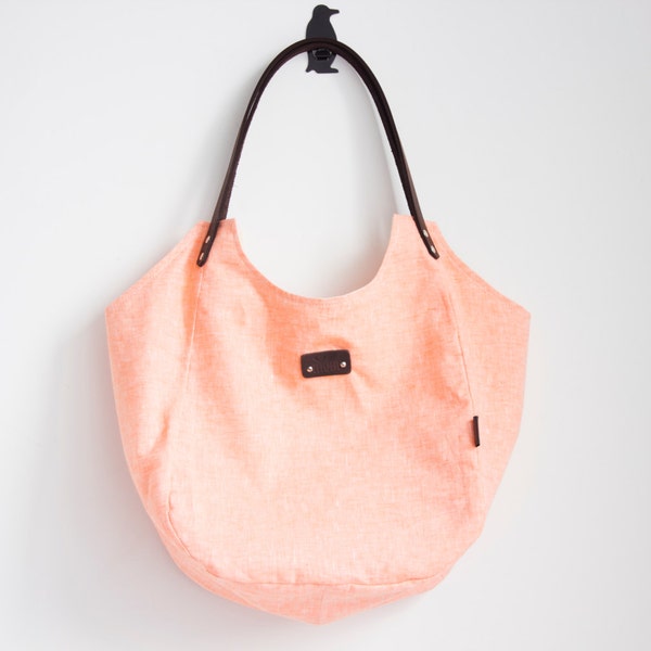 30% SALE! Orange linen tote bag, Large shopping bag, Neon orange tote bag