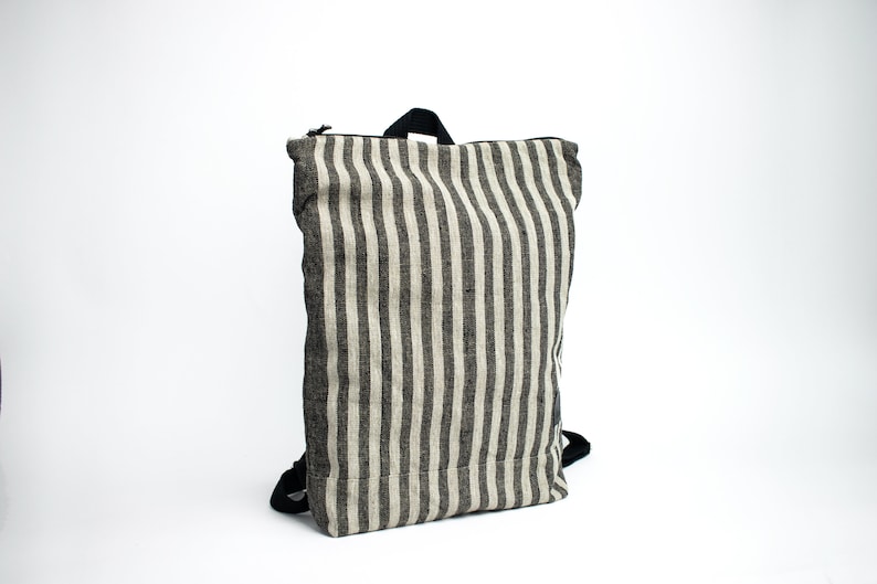 Linen backpack, Striped Backpack, Linen laptop case, 13 laptop backpack image 7