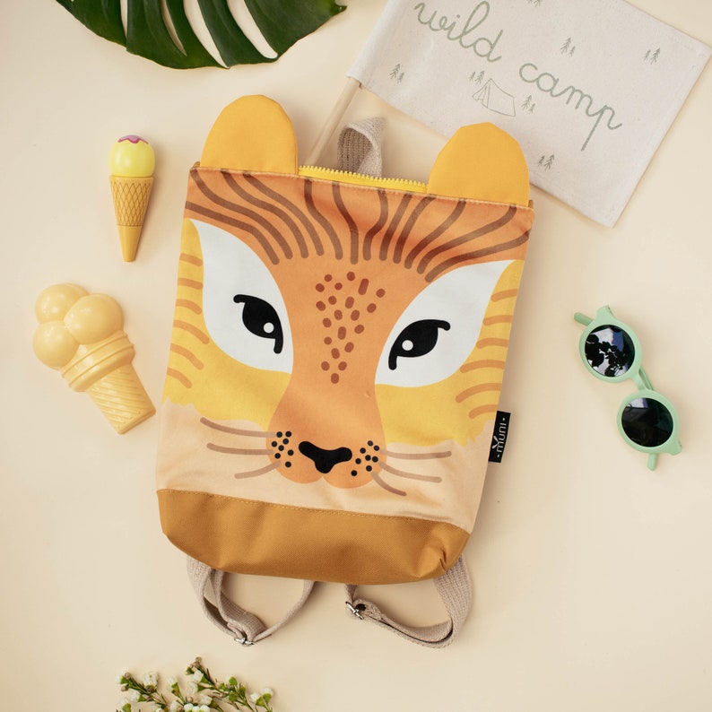 Printed Lion backpack for children with name tag image 2