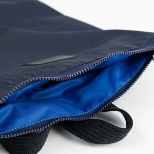 Blue waterproof backpack, Navy blue leather backpack, 13 laptop backpack image 3