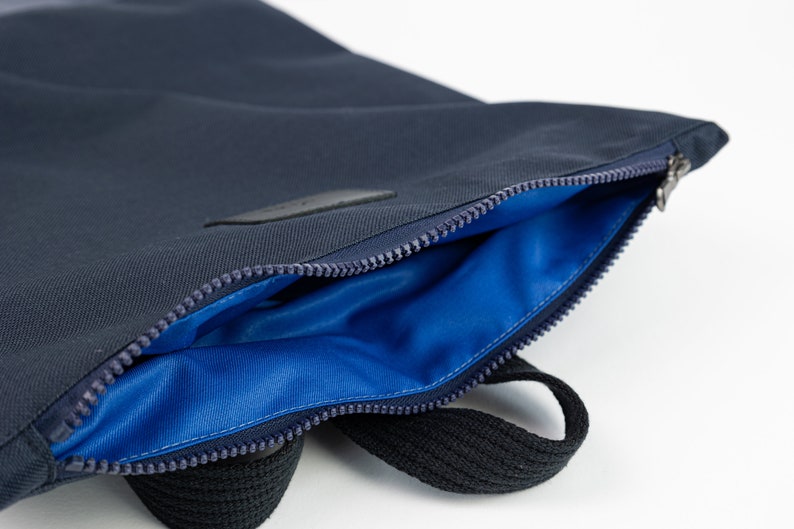 Blue waterproof backpack, Navy blue leather backpack, 13 laptop backpack image 3
