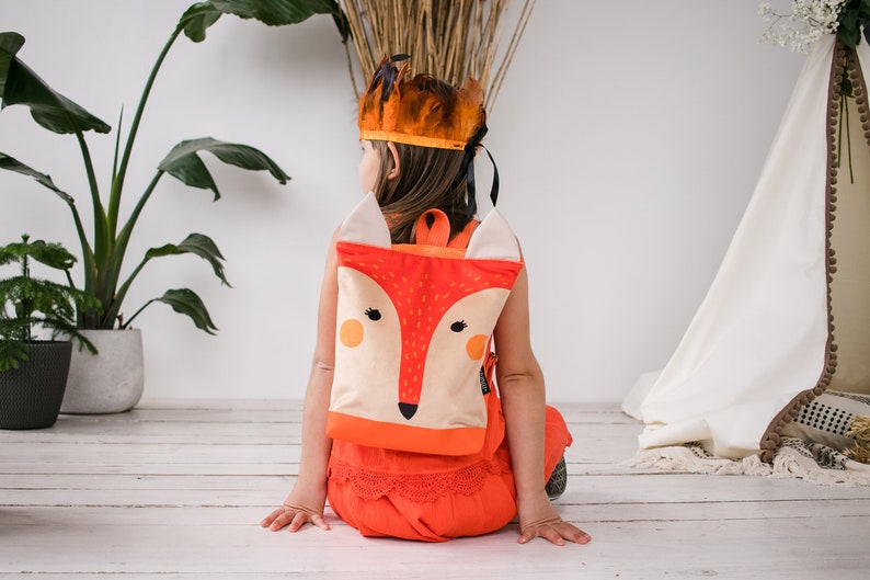 Fox backpack, Toddler backpack, Children backpack, Printed Fox backpack image 1