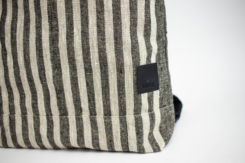Linen backpack, Striped Backpack, Linen laptop case, 13 laptop backpack image 8