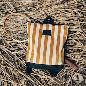 Yellow striped backpack for girls, Kids backpack, Toddler backpack, Mustard stripes backpack,