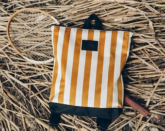 Yellow striped backpack for girls, Kids backpack, Toddler backpack, Mustard stripes backpack,