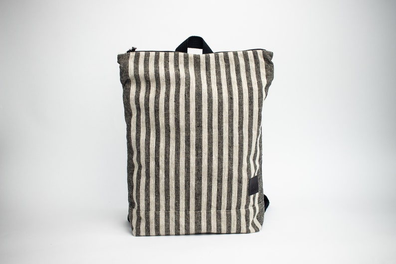 Linen backpack, Striped Backpack, Linen laptop case, 13 laptop backpack image 5