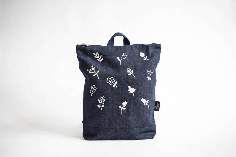 Denim Backpack Embroidered Backpack Denim Laptop Case Etsy