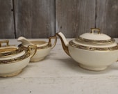 Vintage Homer Laughlin Teapot with Cream and Sugar Set Vandemere