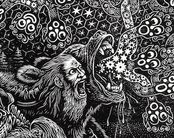 Psychonaut Art, linocut Print.
