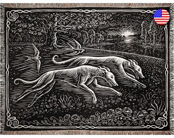 Greyhound Couple Woven Throw Blanket: Art Nouveau Dog Art