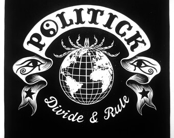 Politick, Divide and Rule, political linocut art