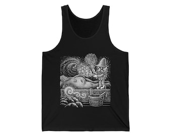 Tanque con ilustración de gnomo espiritual de sauna / Tanque de arte de sauna nórdica de casa de baños vikinga